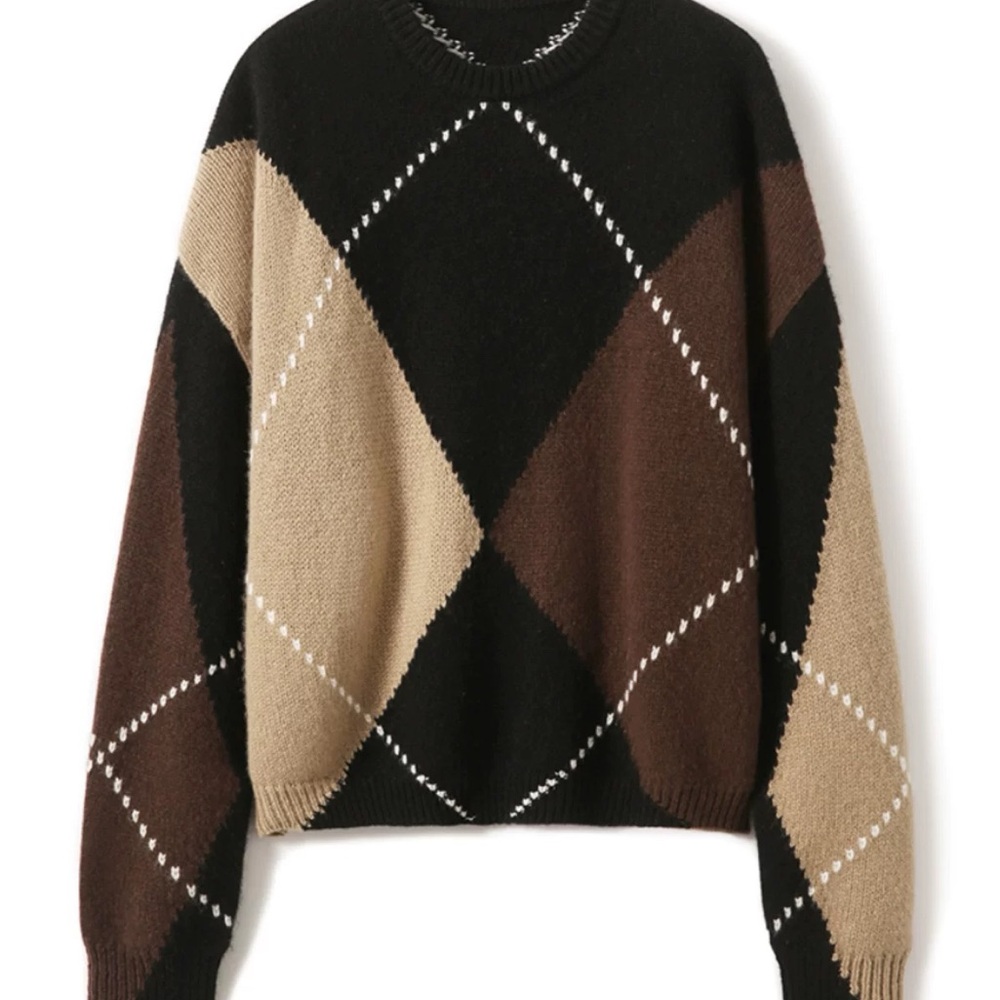 Wool Brown Argyle Patterned Women’s Sweater